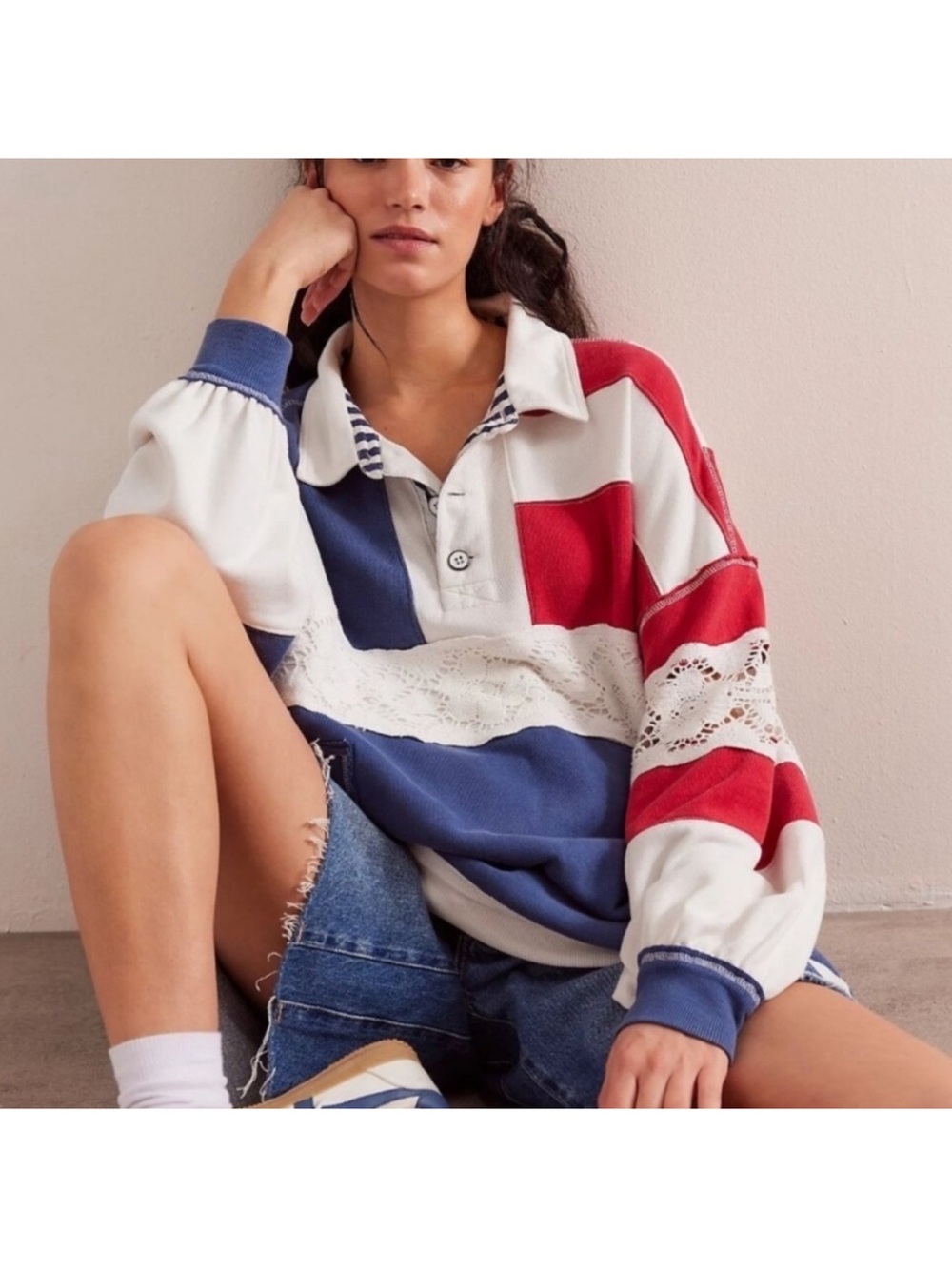 We The Free Red, White & Blue Lace-Trim Rugby Pullover